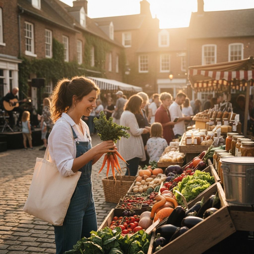 Person thoughtfully selecting fresh ingredients at a local farmers market stall